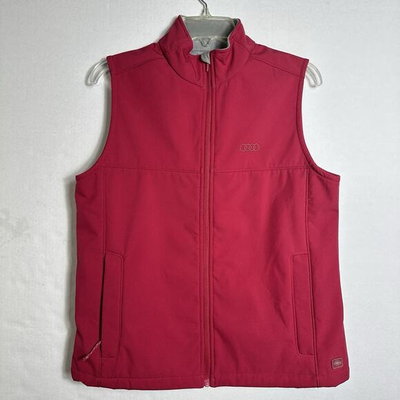 Audi Performance Soft Shell Vest Mens M Red Fleece Lined Zip Logo Wind Resistant - Picture 1 of 10